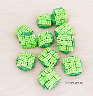 Hand Embroidered Designer Green Buttons